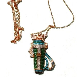 Vtg Retro Golf Bag & Clubs Golfing Sterling Silver 925 Casual Dangling Necklace